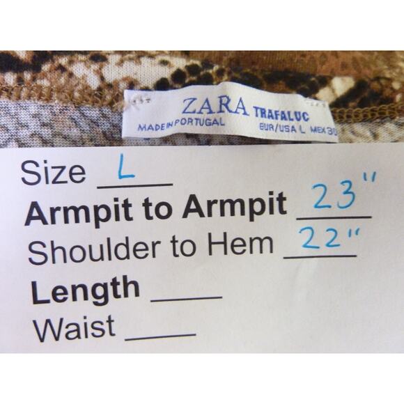 Zara Snake Print Graphic Tee Short Sleeve Women’s Size L Brown - Picture 5 of 5